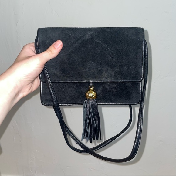 Vintage Handbags - Vintage Vanessa Suede Leather Gold Tassel Crossbody Bag